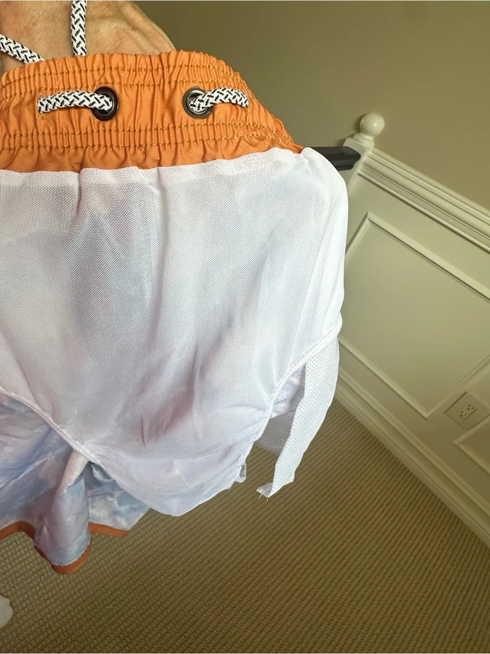 Men's Orange Floral Swim Trunks with Contrast Trim
